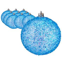 Foto van Kerstballen 12x stuks blauw glitter kunststof 8 cm - kerstbal