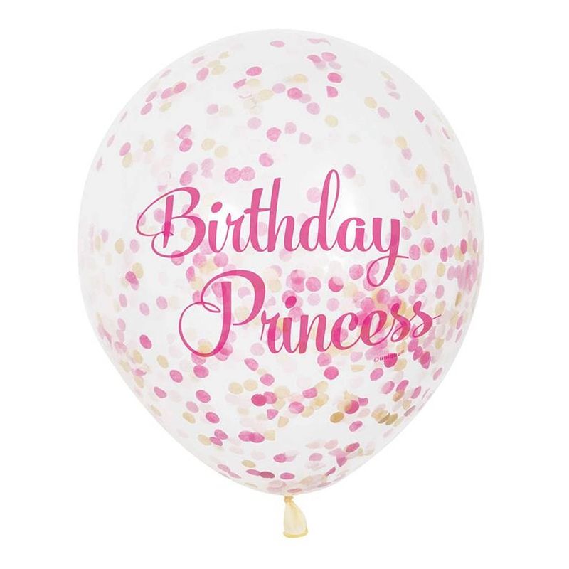 Foto van Unique confetti ballonnen ""birthday princess"" roze 30 cm 6 stuks