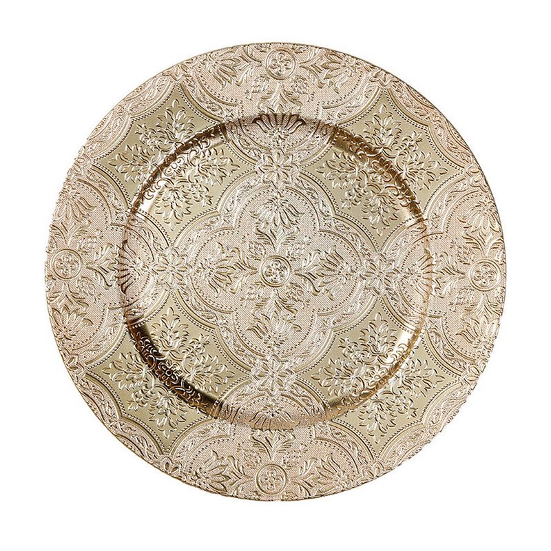 Foto van Inge christmas kaarsenbord - goud brokant - kunststof - d33 cm - rond - kaarsenplateaus