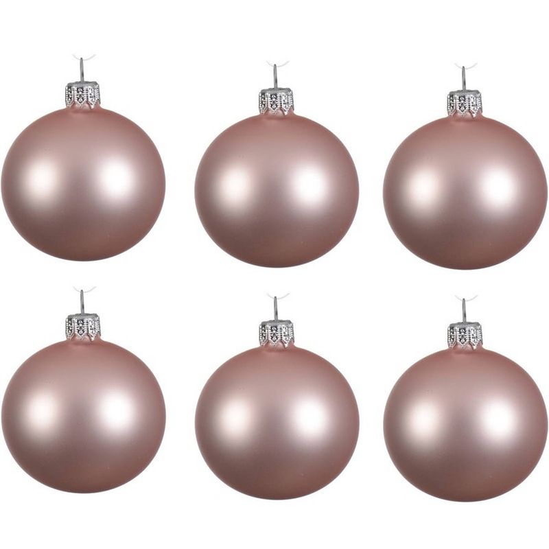 Foto van 6x glazen kerstballen mat lichtroze 6 cm kerstboom versiering/decoratie - kerstbal