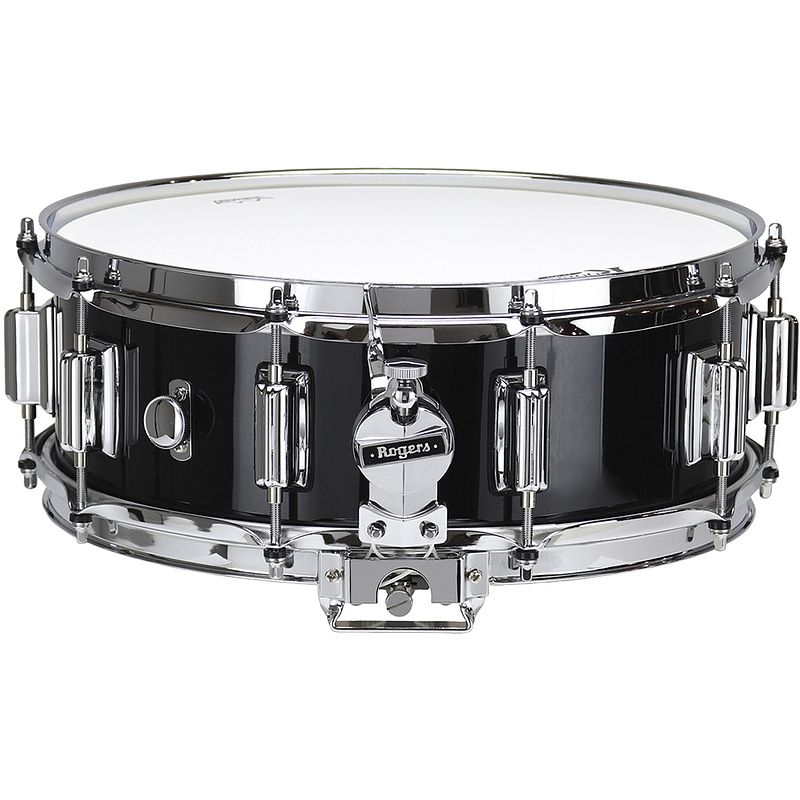 Foto van Rogers drums usa dyna-sonic beavertail black gloss lacquer 14 x 5 inch snaredrum