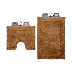 Foto van Wicotex-badmat set met toiletmat-wc mat-met uitsparing taupe uni-antislip onderkant