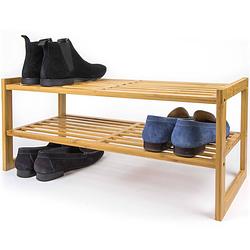 Foto van Budu schoenenrek (2 niveaus) - bamboe schoenenrek - houten schoenenkast - schoenenrek hout