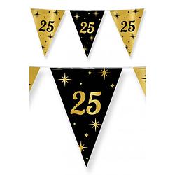 Foto van 3x stuks leeftijd verjaardag feest vlaggetjes 25 jaar geworden zwart/goud 10 meter - vlaggenlijnen