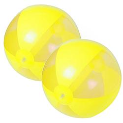 Foto van 2x stuks opblaasbare strandballen plastic geel 28 cm - strandballen