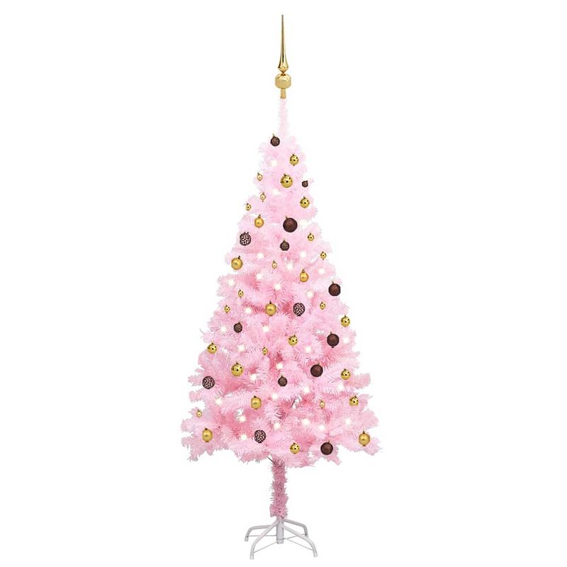 Foto van Vidaxl kunstkerstboom met led's en kerstballen 210 cm pvc roze