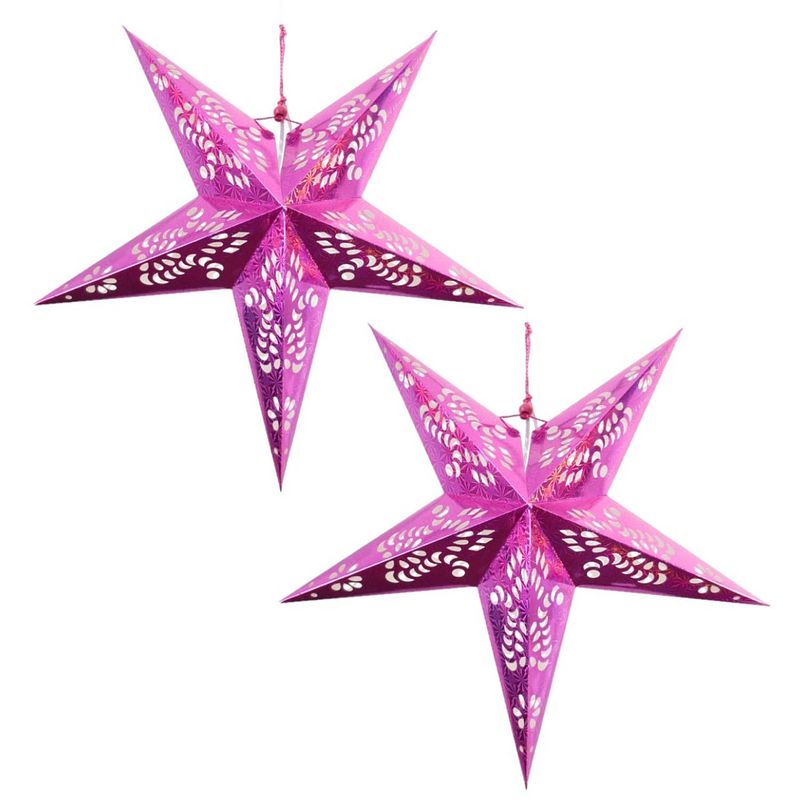 Foto van 2x roze kerststerren 60 cm - hangdecoratie