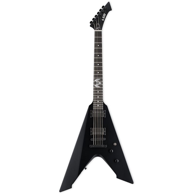 Foto van Esp ltd james hetfield signature vulture black satin elektrische gitaar met koffer