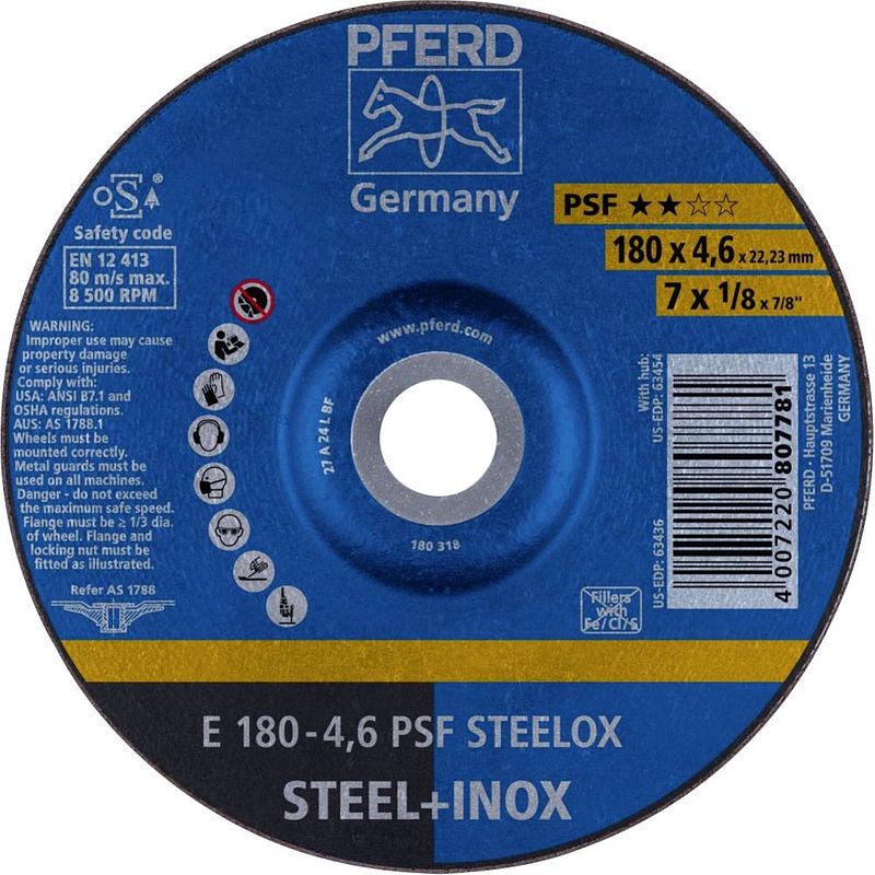 Foto van Pferd 62017520 e 180-4,6 psf steelox afbraamschijf gebogen 180 mm 22.23 mm 10 stuk(s)