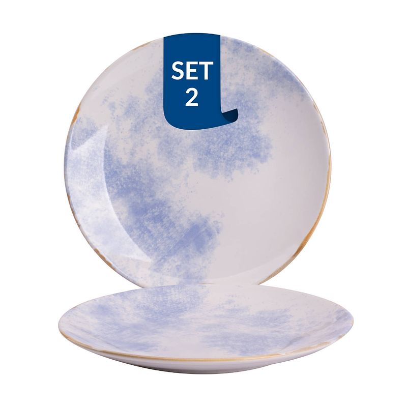 Foto van James cooke clouded charm 21 cm blauw wit stoneware 2 stuks