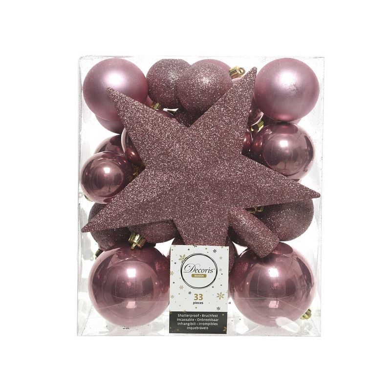 Foto van Kerstboomversiering mix 33 st. - velours roze