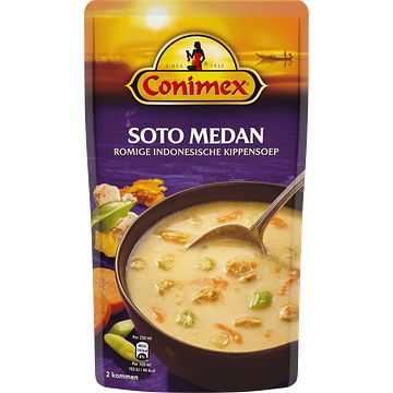 Foto van 2 zakken soep a 570 ml, pakken cupasoup a 3 stuks of single verpakkingen noodles of pasta | conimex soep soto medan 570ml aanbieding bij jumbo