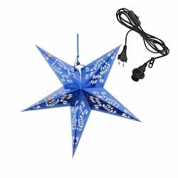 Foto van Kerstversiering blauwe kerststerren 60 cm inclusief zwarte lichtkabel - kerststerren