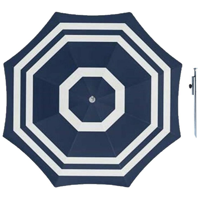 Foto van Parasol - blauw/wit - d120 cm - incl. draagtas - parasolharing - 49 cm - parasols