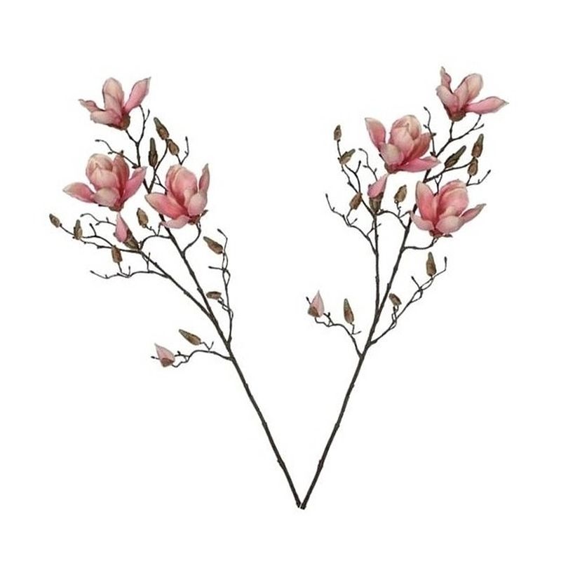 Foto van 2x roze magnolia/beverboom kunsttakken kunstplanten 90 cm - kunstplanten