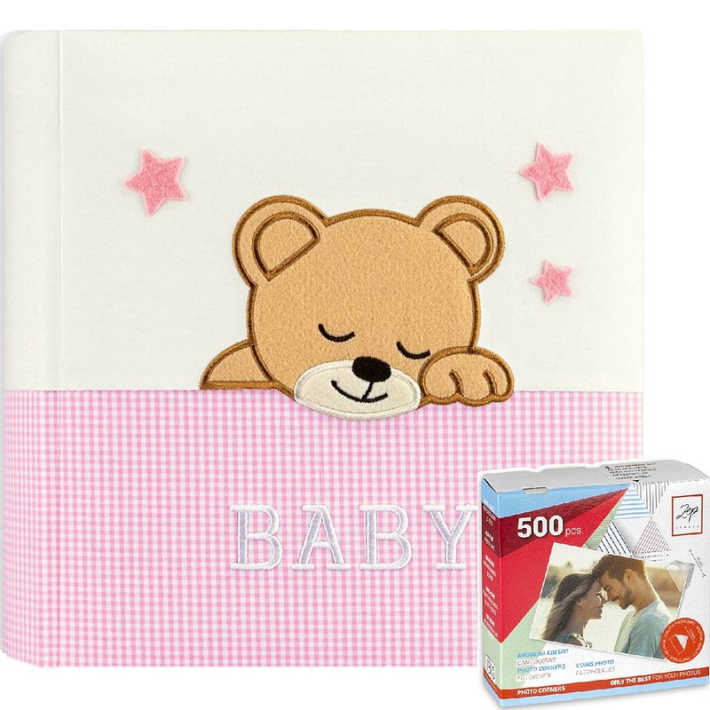 Foto van Luxe fotoboek/fotoalbum elisa baby meisje met 20 paginas roze 33 x 33 x 4 cm inclusief plakkers - fotoalbums