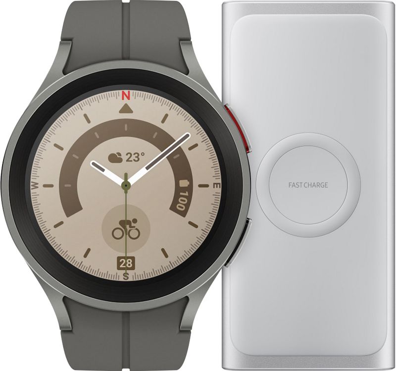 Foto van Samsung galaxy watch5 pro grijs 45mm + battery pack draadloze powerbank 10.000 mah