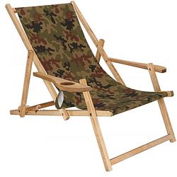 Foto van Ligbed strandstoel ligstoel verstelbaar armleuningen beukenhout geïmpregneerd handgemaakt legergroen