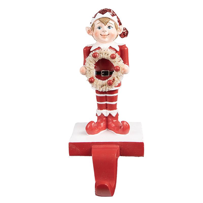 Foto van Clayre & eef haak kerstsok elf 20 cm rood polyresin rood