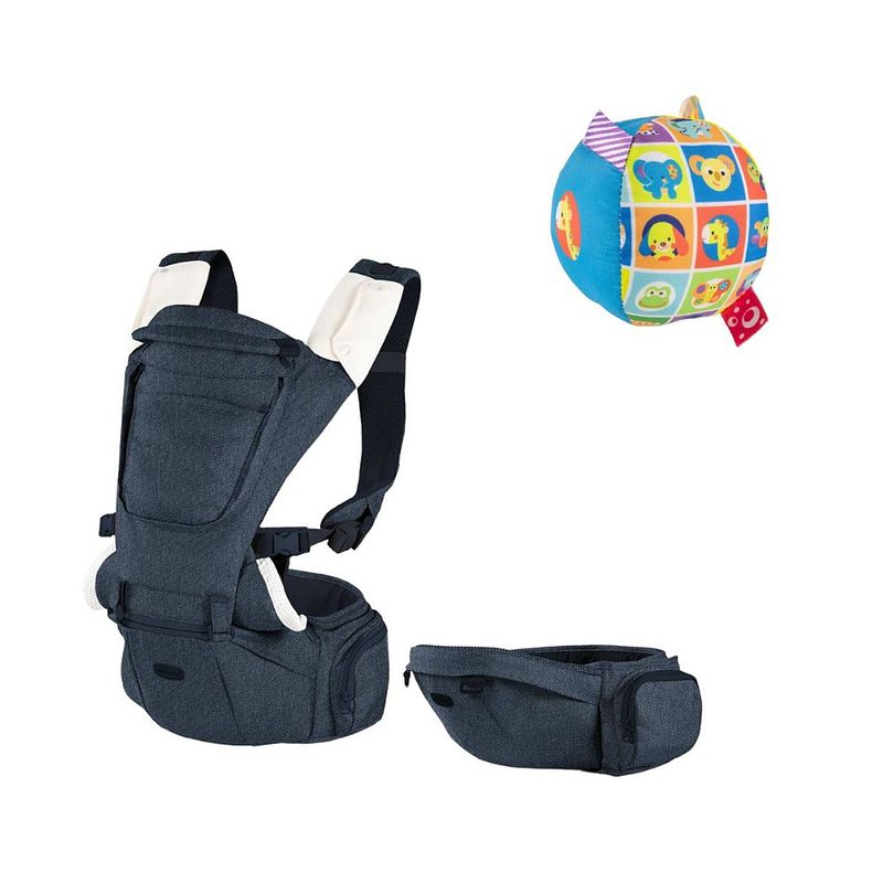 Foto van Chicco bundel - draagzak hip seat - denim & bal met rammelgeluid