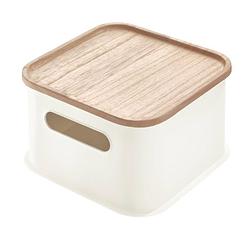 Foto van Idesign - opbergbox met handvat en deksel, 21.3 x 21.3 x 12.7 cm, paulownia hout, kokoswit - idesign eco storage