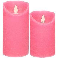 Foto van Anna collection led kaarsen - 2x stuks - fuchsia roze - 12,5 en 15 cm - led kaarsen