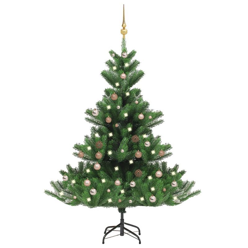 Foto van Vidaxl kunstkerstboom nordmann met led's en kerstballen 120 cm groen