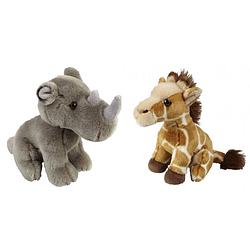 Foto van Knuffeldieren set giraffe en neushoorn pluche knuffels 18 cm - knuffeldier