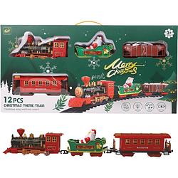 Foto van Merry christmas treinset met animatie, geluid/muziek & licht - 12-delig - rood & groen