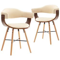 Foto van The living store eetkamerstoelen armleuningen - crème - 52.5x47x75.5 cm - stevig en comfortabel - set van 2