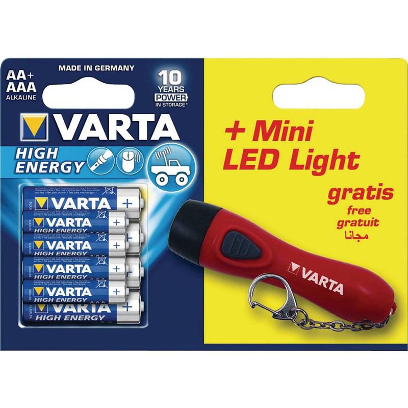 Foto van Varta 4x aa en 4x aaa batterijen + minizaklamp