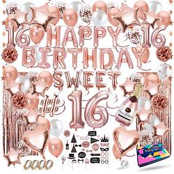 Foto van Fissaly® sweet 16 jaar rose goud verjaardag decoratie versiering - helium, latex & papieren confetti ballonnen