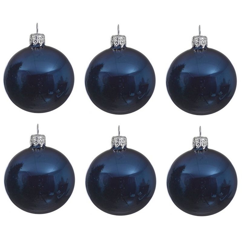 Foto van 6x glazen kerstballen glans donkerblauw 6 cm kerstboom versiering/decoratie - kerstbal