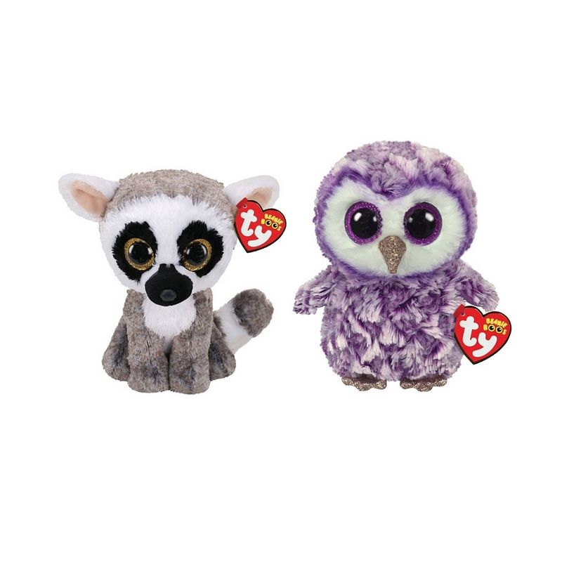 Foto van Ty - knuffel - beanie boo's - linus lemur & moonlight owl