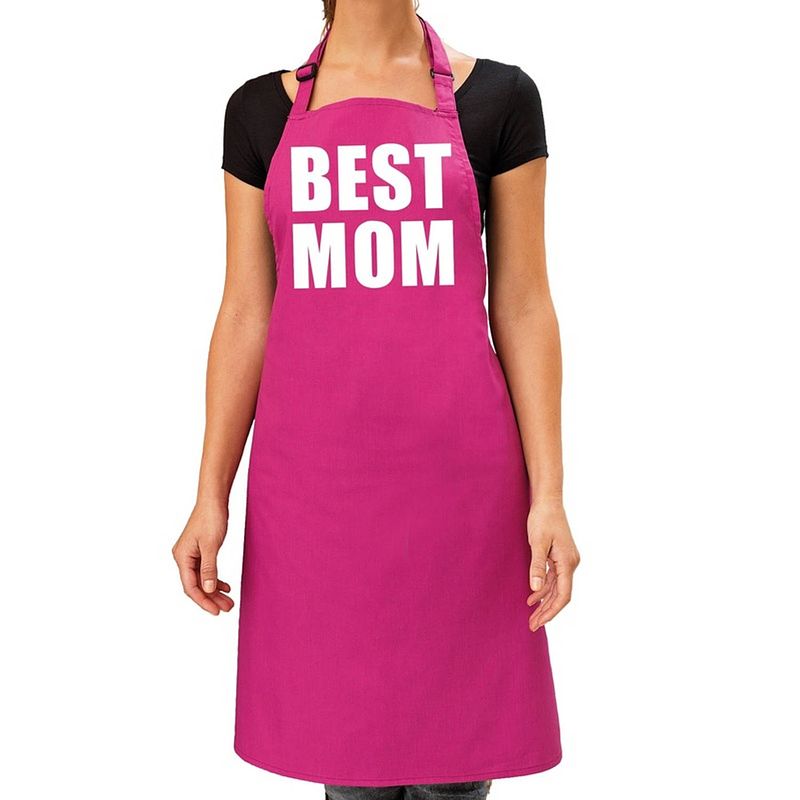 Foto van Best mom keukenschort roze voor dames - moederdag - bbq schort