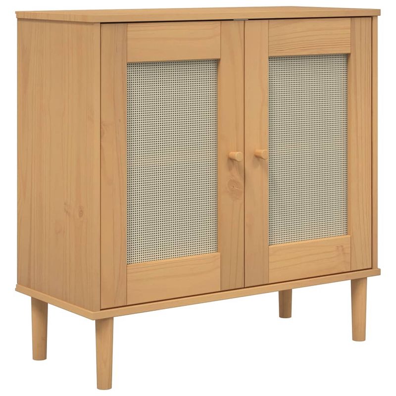 Foto van Vidaxl dressoir senja 80x35x80 cm rattan look massief grenenhout bruin