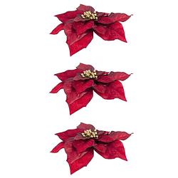 Foto van 3x stuks decoratie bloemen kerstster donkerrood op clip 18 cm - kersthangers