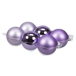 Foto van 6x stuks glazen kerstballen amethyst paars 8 cm mat/glans - kerstbal