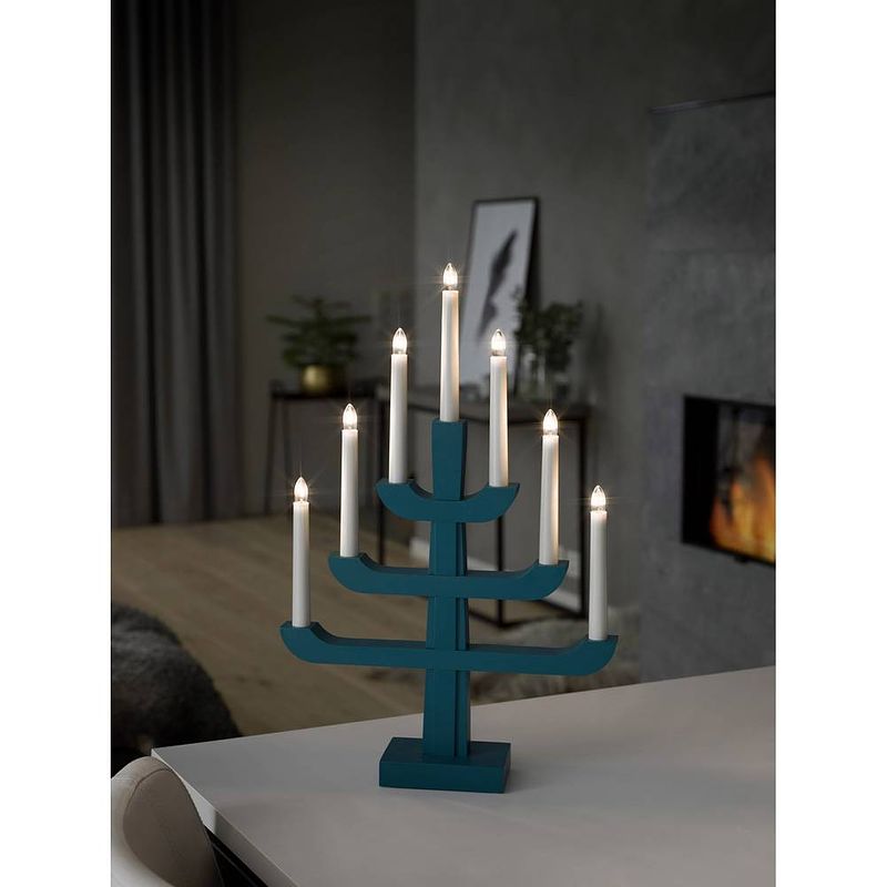 Foto van Konstsmide 3586-490 kerstkandelaar warmwit gloeilamp blauw, grijs