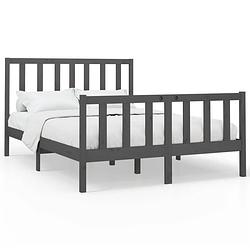 Foto van The living store houten bedframe - king size - grijs - massief grenenhout - 205.5x156x69.5 cm - comfortabel hoofdeinde