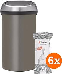 Foto van Brabantia touch bin 60 liter platinum + vuilniszakken (120 stuks)