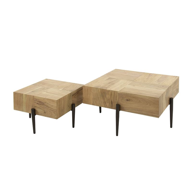 Foto van Giga meubel - salontafel vierkant acaciahout - massief - set van 2 - 60x60x35cm