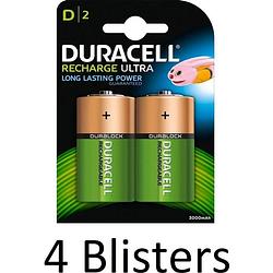 Foto van 8 stuks (4 blisters a 2 st) duracell d oplaadbare batterijen