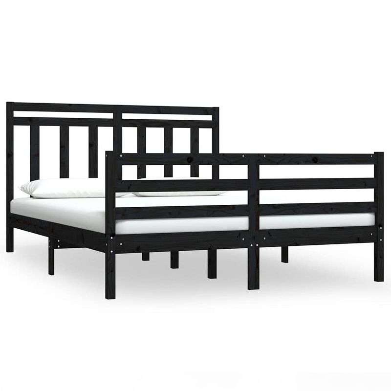 Foto van Vidaxl bedframe massief hout zwart 120x190 cm 4ft small double