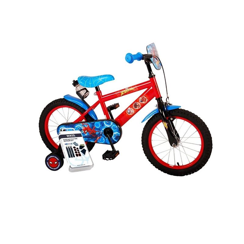 Foto van Volare kinderfiets spider-man - 16 inch - blauw/rood - inclusief ways bandenplakset