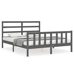 Foto van The living store bedframe - massief grenenhout - 205.5 x 155.5 x 100 cm - grijs - 150 x 200 cm - the living store