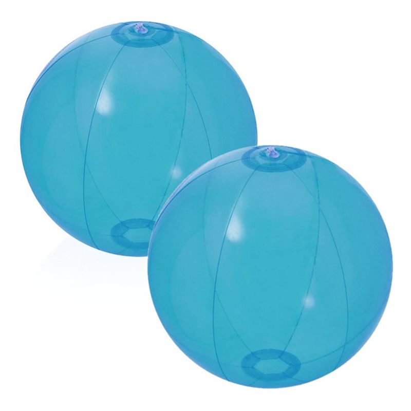 Foto van 2x stuks opblaasbare strandballen beach fun plastic blauw 28 cm - strandballen