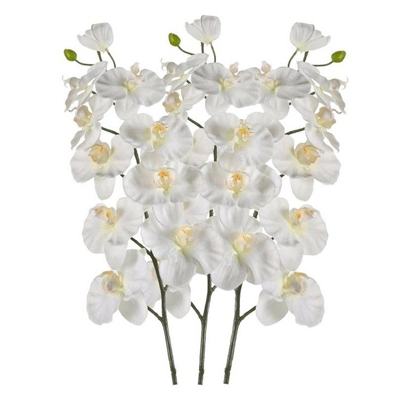 Foto van 3x witte orchidee kunstbloemen tak 100 cm - kunstbloemen