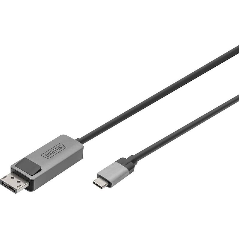 Foto van Digitus db-300334-010-s displayport / usb-c adapter [1x usb-c - 1x displayport stekker] zwart afgeschermd, rond 1 m