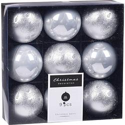 Foto van 9x kerstboomversiering luxe kunststof kerstballen zilver 6 cm - kerstbal